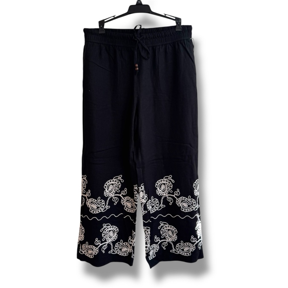 Rachel Zoe Linen Embroidered Straight Leg Pants Inseam 26”